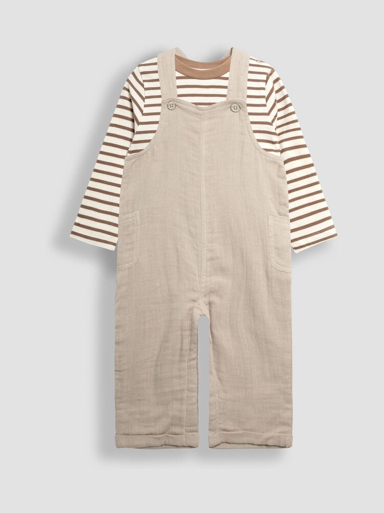 JoJo Maman Bébé Natural Cheesecloth Dungarees And Top Set - Image 1 of 5
