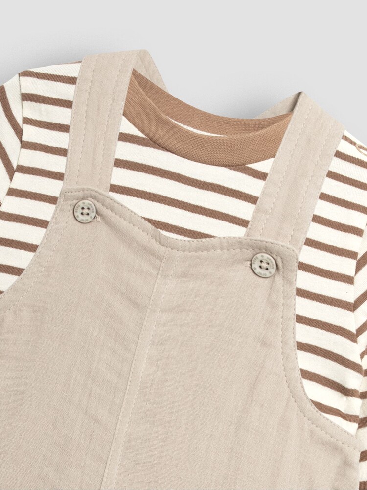 JoJo Maman Bébé Natural Cheesecloth Dungarees And Top Set - Image 5 of 5 JoJo Maman Bébé Natural Cheesecloth Dungarees And Top Set - Image 5 of 5