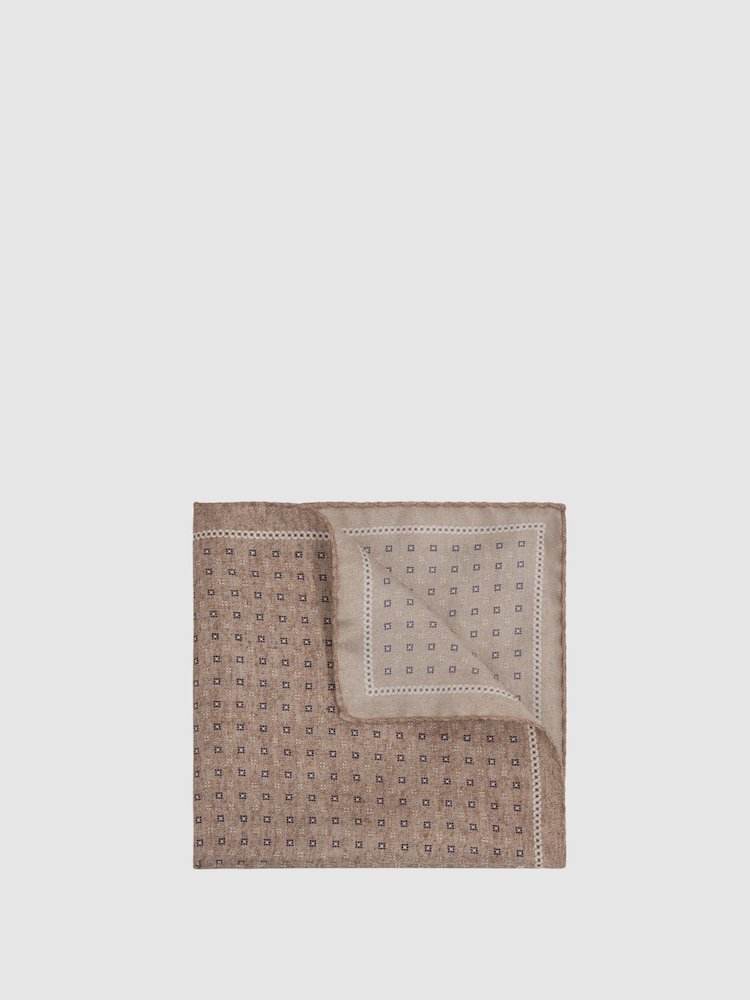 Reiss Oatmeal Marasusa Reversible Silk Pocket Square - Image 1 of 5