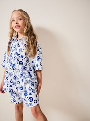 White/Blue Textured Shirt And Shorts Set (3-16yrs) - Image 1 of 7