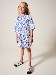 White/Blue Textured Shirt And Shorts Set (3-16yrs) - Image 2 of 7