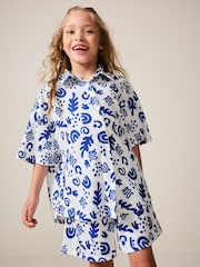 White/Blue Textured Shirt And Shorts Set (3-16yrs) - Image 4 of 7