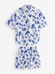 White/Blue Textured Shirt And Shorts Set (3-16yrs) - Image 5 of 7