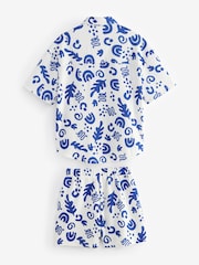 White/Blue Textured Shirt And Shorts Set (3-16yrs) - Image 6 of 7