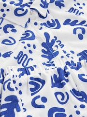 White/Blue Textured Shirt And Shorts Set (3-16yrs) - Image 7 of 7
