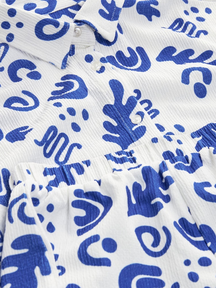 White/Blue Textured Shirt And Shorts Set (3-16yrs) - Image 7 of 7