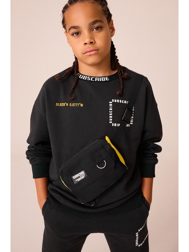 Black Subscribe Bag Crew Sweat and Joggers Set (3-16yrs) - Image 2 of 6