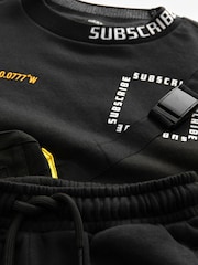 Black Subscribe Bag Crew Sweat and Joggers Set (3-16yrs) - Image 6 of 6