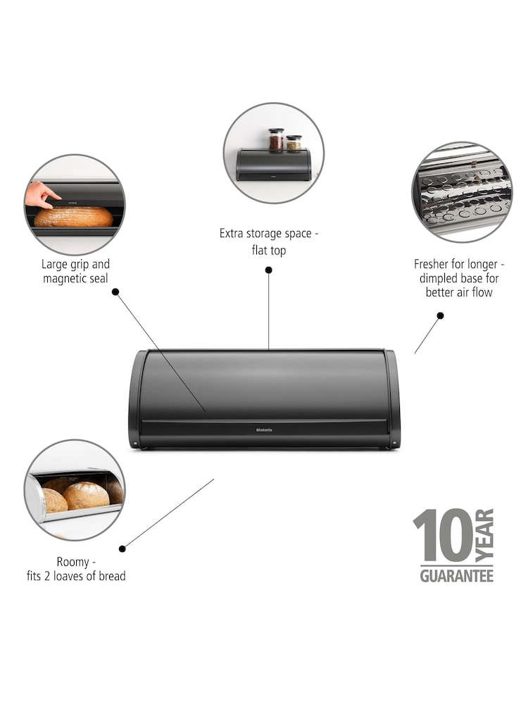 Brabantia Confident Grey Roll Top Bread Bin - Image 2 of 6