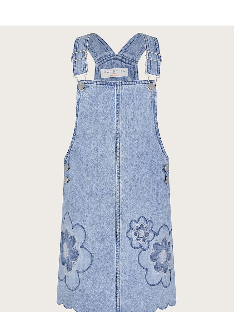 Monsoon Blue 100% Cotton Denim Flower Pinafore - Image 1 of 3