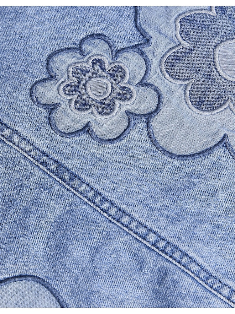 Monsoon Blue 100% Cotton Denim Flower Pinafore - Image 3 of 3