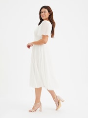 Scarlett & Jo White Victoria Angel Sleeve Mesh Midi long Dress - Image 3 of 4