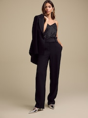 Black Textured Straight Tux Trousers - Image 1 of 7