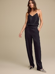Black Textured Straight Tux Trousers - Image 2 of 7