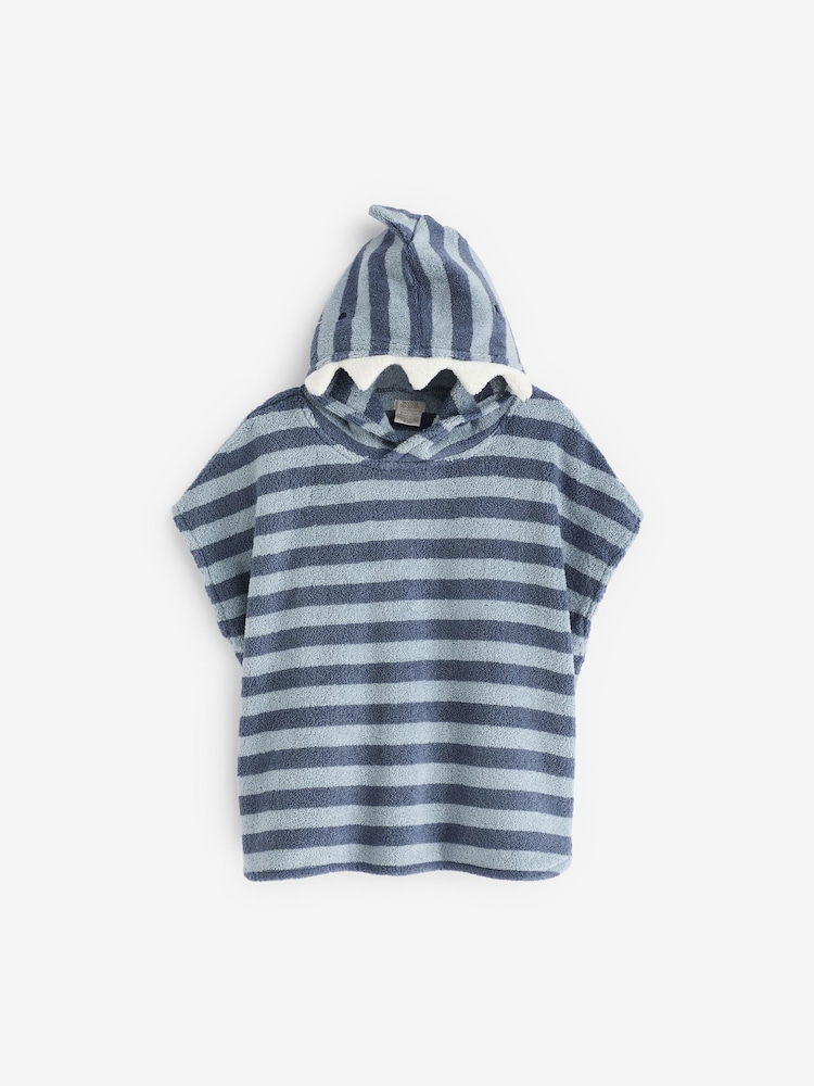 Mamas & Papas Blue 100% Cotton 3D Shark Hood Poncho - Image 1 of 4