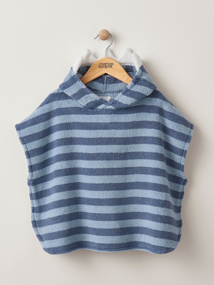 Mamas & Papas Blue 100% Cotton 3D Shark Hood Poncho - Image 2 of 4