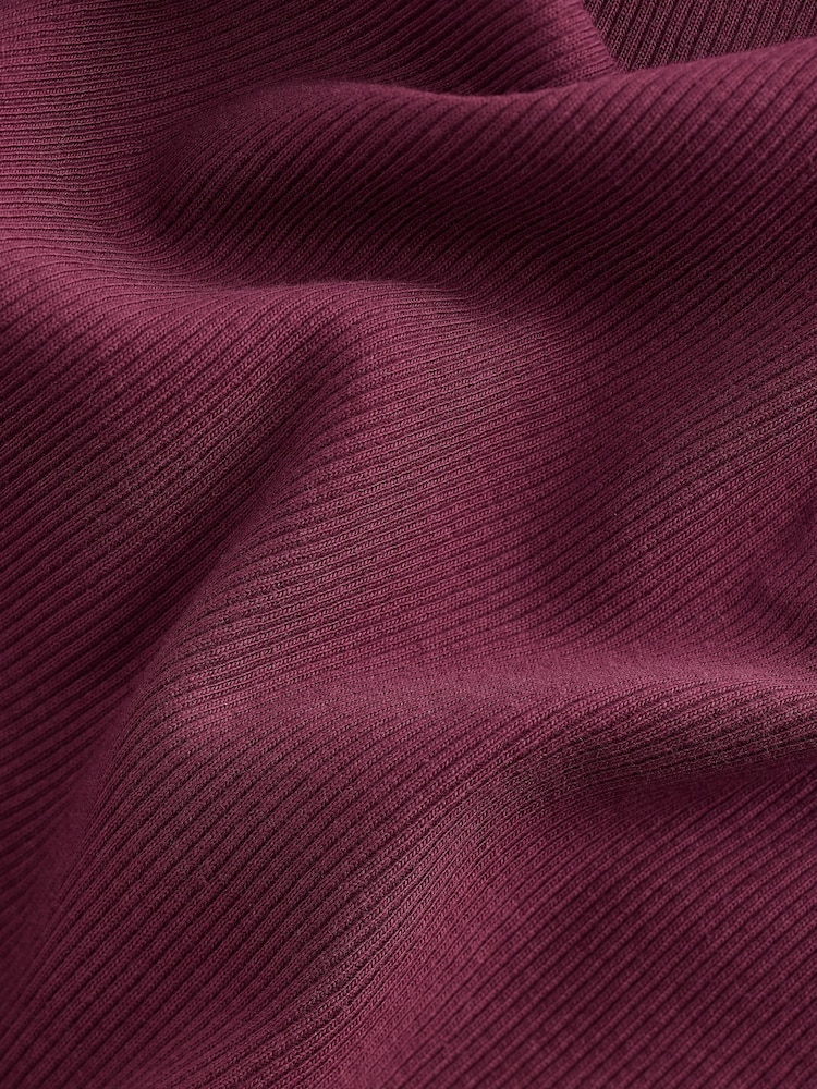 Burgundy Wine Ribbed Button Detail Long Sleeve Henley Bodysuit - Image 10 of 10