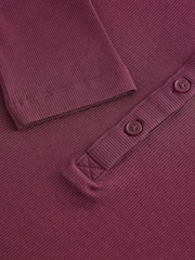Burgundy Wine Ribbed Button Detail Long Sleeve Henley Bodysuit - Image 9 of 10