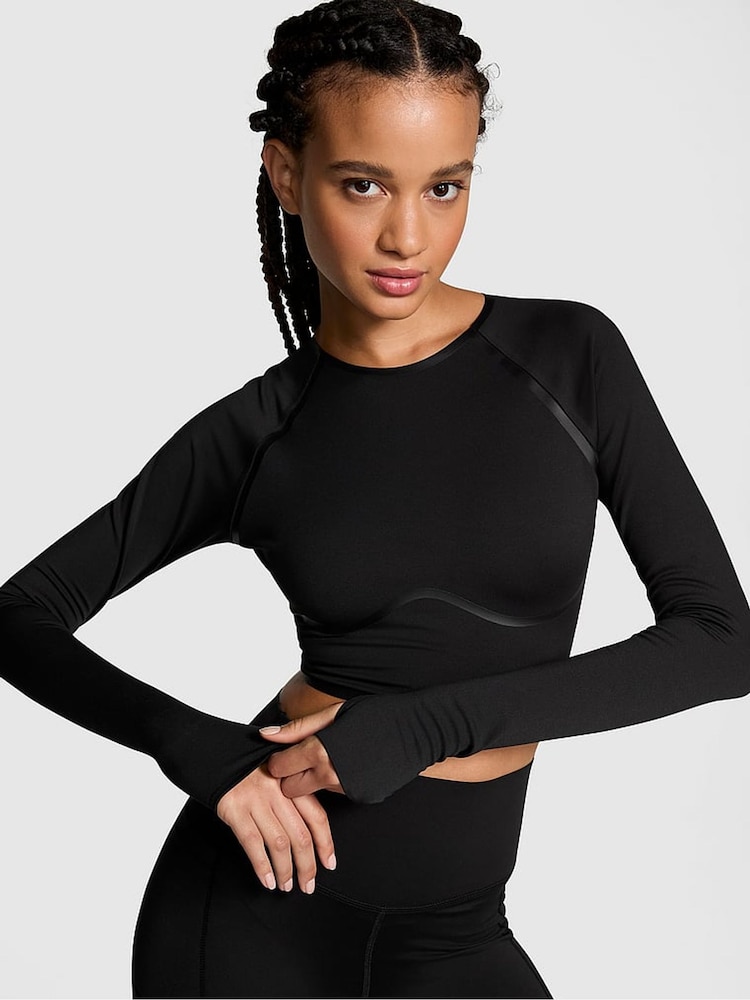 Victoria's Secret PINK Black Relay Long Sleeve Crop Top - Image 1 of 3