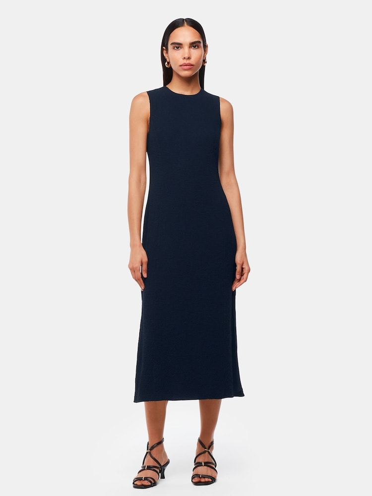 Whistles Blue Erin Texture Midi Dress - Image 1 of 5 Whistles Blue Erin Texture Midi Dress - Image 1 of 5