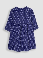 JoJo Maman Bébé Navy Blue Highland Cow Appliqué Button Front Dress - Image 2 of 3