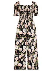 Pour Moi Black Floral Sally Fuller Bust Shirred Bodice LENZING™ ECOVERO™ Puff Sleeve Jumpsuit - Image 3 of 4