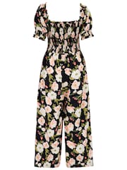 Pour Moi Black Floral Sally Fuller Bust Shirred Bodice LENZING™ ECOVERO™ Puff Sleeve Jumpsuit - Image 4 of 4