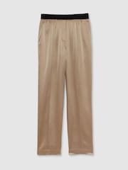 Reiss Champagne Elea Satin Elasticated Tapered Trousers - Image 2 of 6