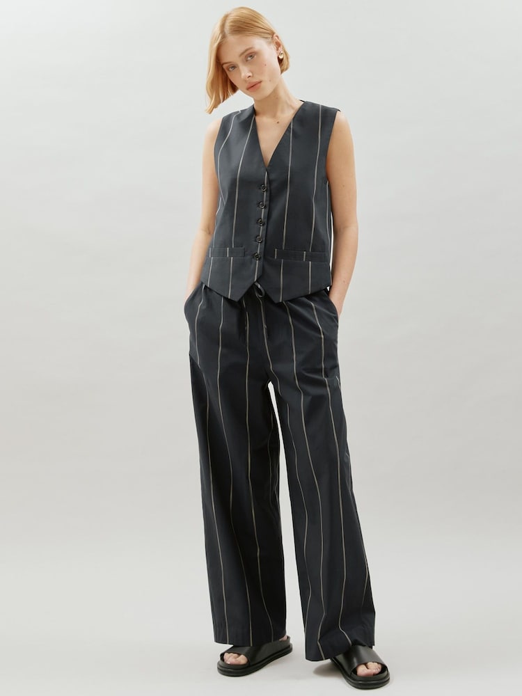 Albaray 100% Cotton Stripe Black Trousers - Image 1 of 6