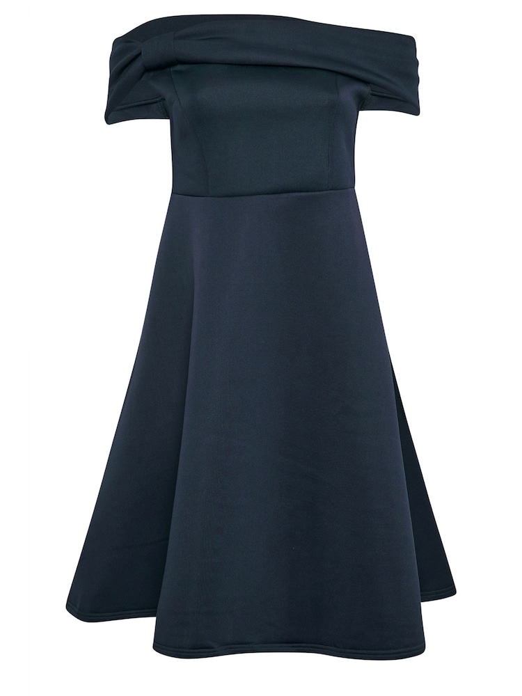 Yours Curve YOURS LONDON Curve Skaterkleid mit Carmenausschnitt und Schleifendetail, Marineblau - Bild 6 von 6 Yours Curve YOURS LONDON Curve Skaterkleid mit Carmenausschnitt und Schleifendetail, Marineblau - Bild 6 von 6