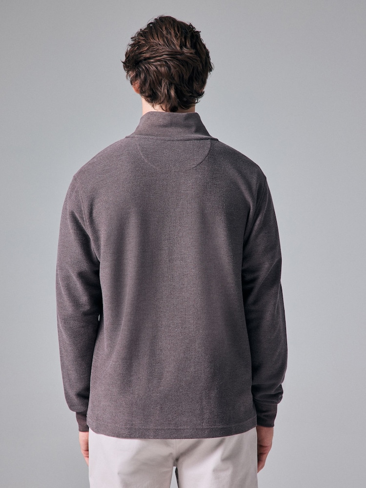 Braun meliert - Langarm-Pullover mit Struktur und Viertelreißverschluss - Bild 2 von 7 Braun meliert - Langarm-Pullover mit Struktur und Viertelreißverschluss - Bild 2 von 7