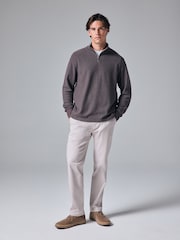 Brown Marl Long Sleeve Textured Quarter Zip Jumper - Image 3 of 7