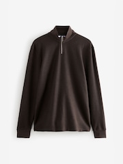 Brown Marl Long Sleeve Textured Quarter Zip Jumper - Image 5 of 7