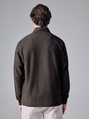 Brown Marl Long Sleeve Textured Quarter Zip Jumper - Image 6 of 7