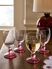 Nina Campbell Set of 4 Pink Goblet Wine Glasses - Image 1 of 4