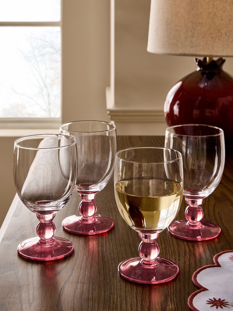 Nina Campbell Set of 4 Pink Goblet Wine Glasses - Image 1 of 4