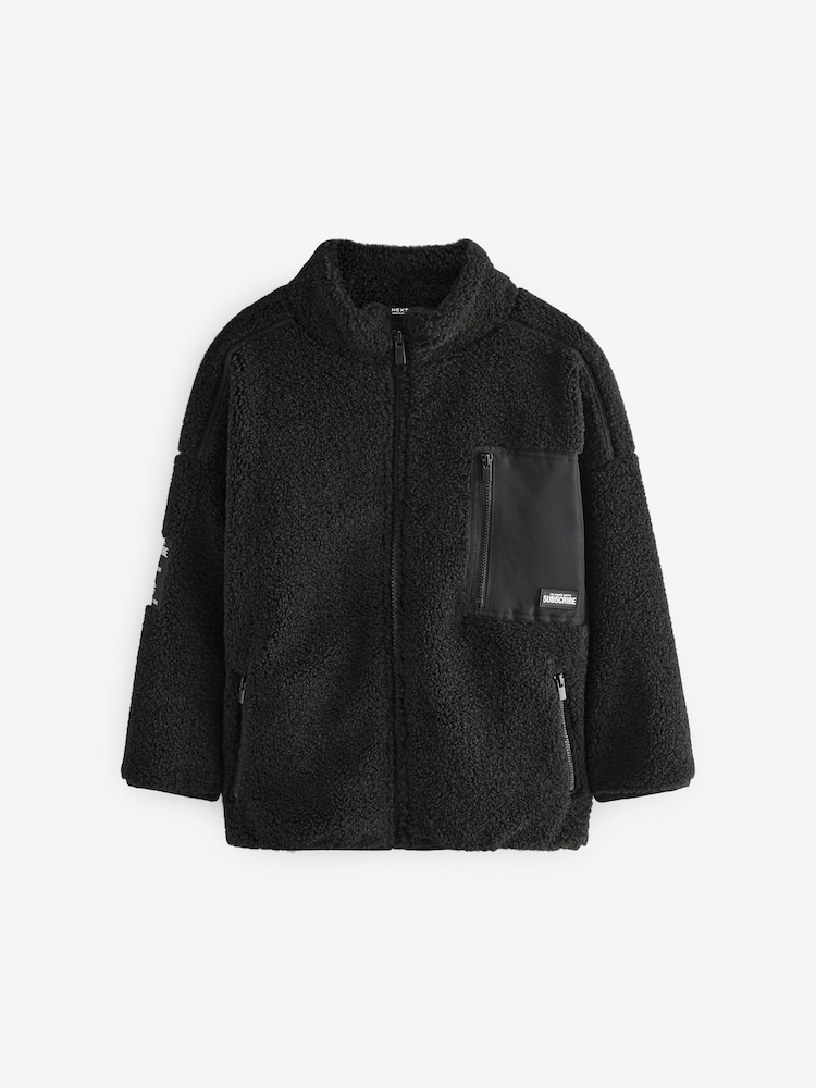 Black Zip Through Borg Fleece (3-16yrs) - Image 1 of 4