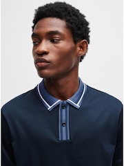 BOSS Navy Blue Contrast Collar Slim Fit Polo Shirt - Image 1 of 5