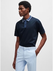 BOSS Navy Blue Contrast Collar Slim Fit Polo Shirt - Image 2 of 5
