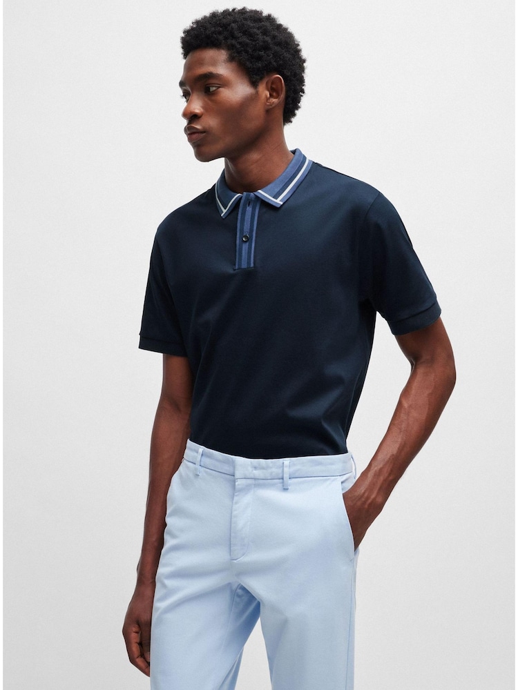 BOSS Navy Blue Contrast Collar Slim Fit Polo Shirt - Image 2 of 5