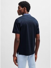BOSS Navy Blue Contrast Collar Slim Fit Polo Shirt - Image 3 of 5