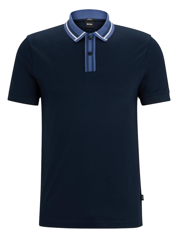BOSS Navy Blue Contrast Collar Slim Fit Polo Shirt - Image 5 of 5