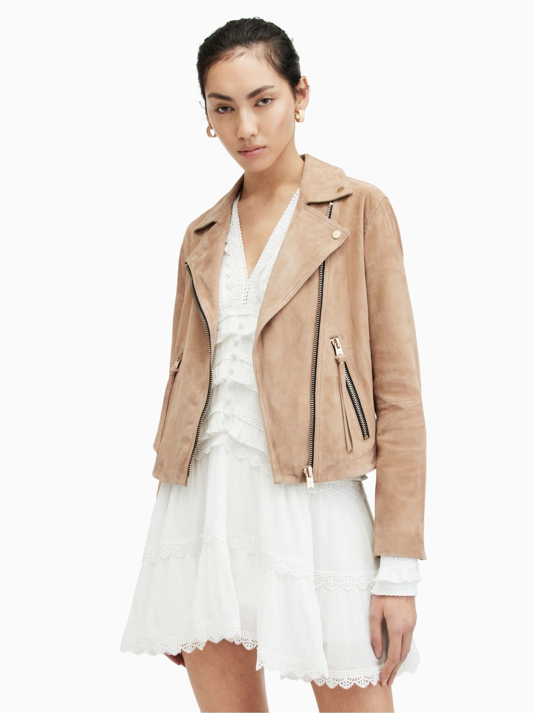 Suede cropped biker jacket best sale