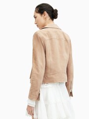 AllSaints Brown Suede Dalby Crop Biker Jacket - Image 2 of 5