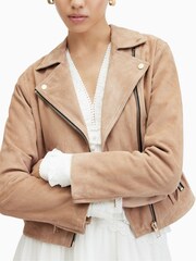 AllSaints Brown Suede Dalby Crop Biker Jacket - Image 4 of 5