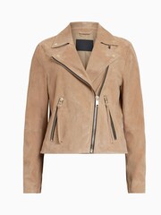 AllSaints Brown Suede Dalby Crop Biker Jacket - Image 5 of 5