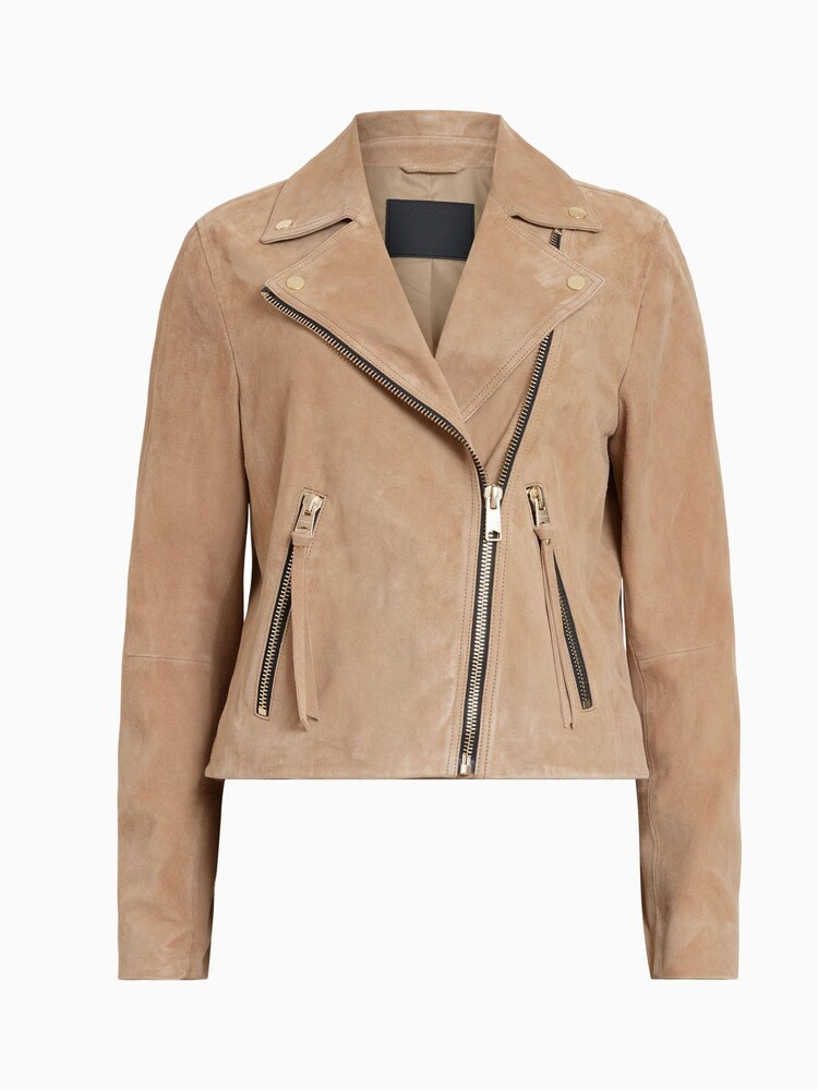 AllSaints Brown Suede Dalby Crop Biker Jacket - Image 5 of 5