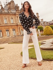 Lipsy Black Ruffle Detail V Neck Long Sleeve Blouse - Image 2 of 4