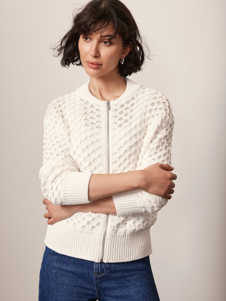 Mint Velvet White Cream Cotton Bomber Jacket - Image 1 of 1