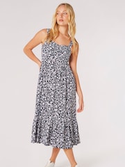 Apricot Blue Floral Silhouette Midi Dress - Image 1 of 5